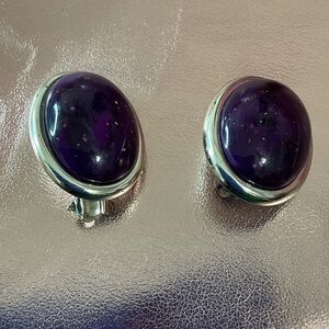 Elegant Purple and Silver Clip-On Earrings #3034